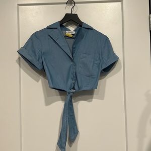 Unique vintage blue tie top